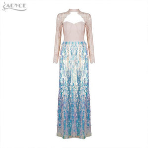 Brand Lace Sequins Long Sleeve Maxİ Dress