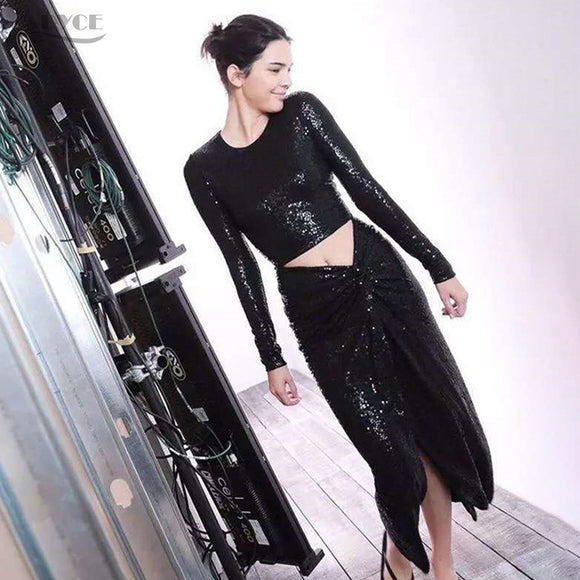 Sexy Sequins Crop Tops&Skirt Dress Sets