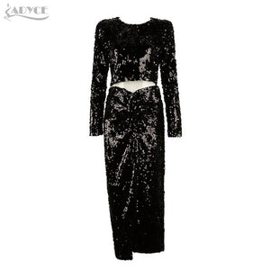 Sexy Sequins Crop Tops&Skirt Dress Sets
