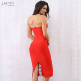 Black Strapless Side Lace Up Hem Dress