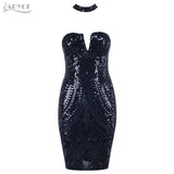 Strapless Sequins Striped Mesh Women Dress