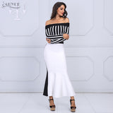Black&White Long Sleeve Striped Slash Neck Dress