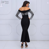 Black&White Long Sleeve Striped Slash Neck Dress