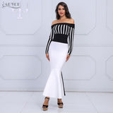 Black&White Long Sleeve Striped Slash Neck Dress