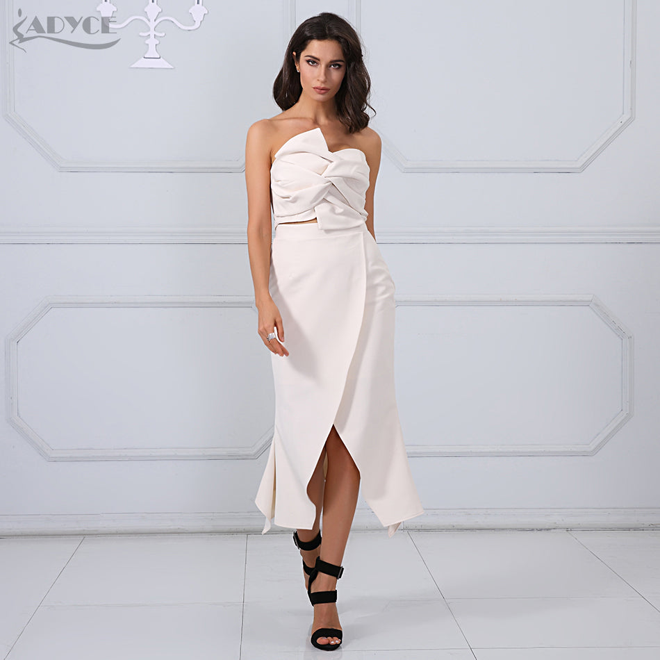 adyce midi dresses ADYCE White Bow Decor Mid-Length Formal Gown Women's Cocktail Dresses Wedding Guest High Waist Backless Slit Asymmetrical Neck Bodycon Penci,L
