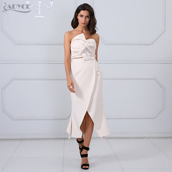 Strapless Cropped Tops&Split Skirt 2 Two Pieces Women Set