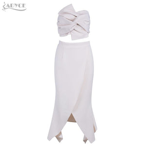 Strapless Cropped Tops&Split Skirt 2 Two Pieces Women Set
