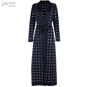 Long Sleeve Hollow Out Long Coat Jacket with Sash