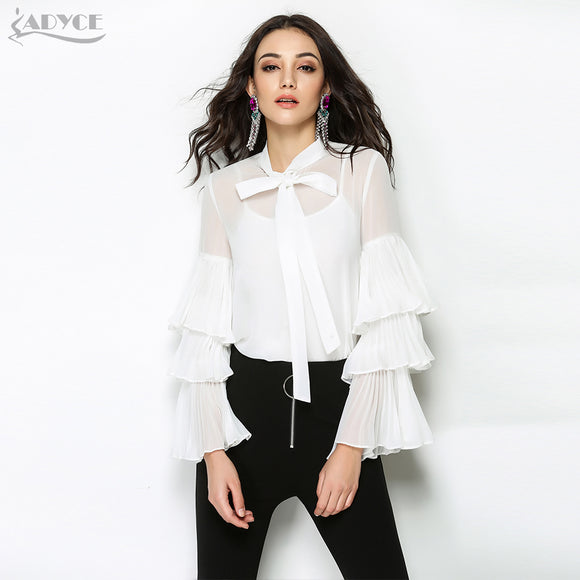 Sexy White Ruffles Bownot Chiffon T shirt&Tops Women Top