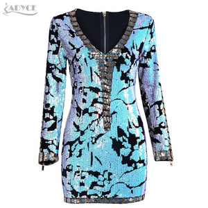 Elegant Sequins Embellished V Neck Evening Dress