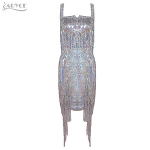 Elegant Sequins Embellished Fringe Runway Dress