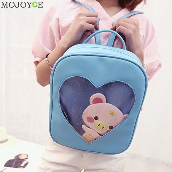 PVC Transparent Love Heart Shape Candy Color Women Backpack