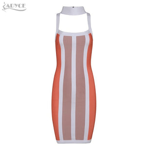 Striped Halter Sleeveless Knee-Length Dress
