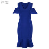 V Neck Short Sleeve Ruffles Mid-Calf Length Dress