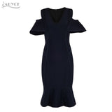 V Neck Short Sleeve Ruffles Mid-Calf Length Dress