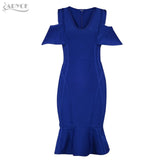 V Neck Short Sleeve Ruffles Mid-Calf Length Dress