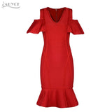 V Neck Short Sleeve Ruffles Mid-Calf Length Dress