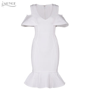 V Neck Short Sleeve Ruffles Mid-Calf Length Dress
