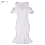 V Neck Short Sleeve Ruffles Mid-Calf Length Dress