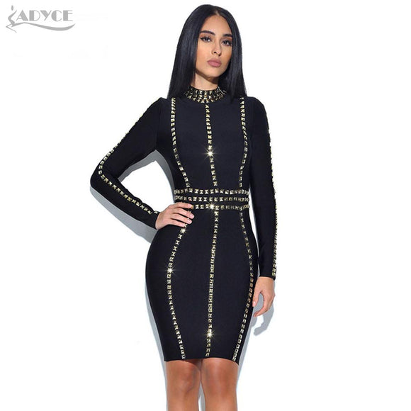 Stand Neck Long Sleeve Sequined Knee-Length  Dress