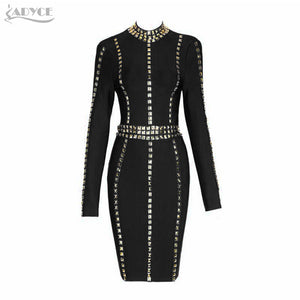 Stand Neck Long Sleeve Sequined Knee-Length  Dress