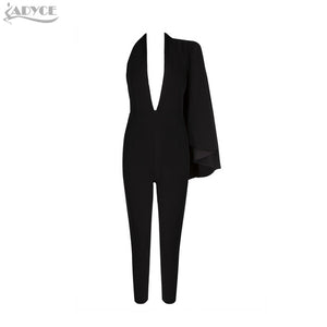 Jumpsuit Black Deep V-Neck Halter Half Batwing Sleeve Rompers Woman Jumpsuit Sexy Bodysuits