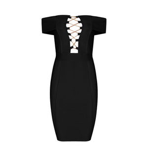 Slash-neck Cut out Cross Chain Short Sleeve Bodycon Dress