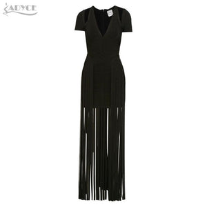 Short Sleeve Long Tassel Fringe Dress Women Maxi Dress