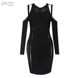 Long Sleeve Mesh Black White Dresses