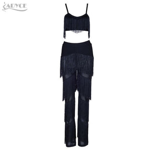 Spaghetti Strap Tassel Crop Tops&Pants Women Set