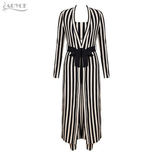 Striped Women 3 Pieces Sets Crop Tops&Pants&Jacket  Set