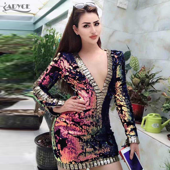 Long Sleeve V Neck Sexy Night Out Mini Dress
