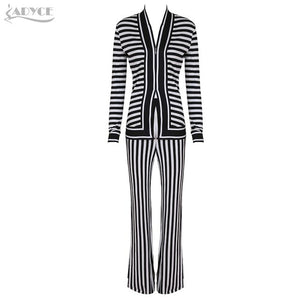 Stripes Long Sleeve Jacket&Pants Women Set