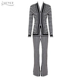 Stripes Long Sleeve Jacket&Pants Women Set