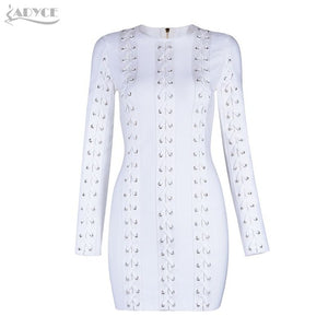 White Lace Up O Neck Long Sleeve Sexy Women Dress