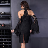 Vestidos Flare Sleeve Black Halter Dresses
