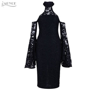 Vestidos Flare Sleeve Black Halter Dresses