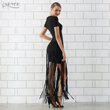Short Sleeve Long Tassel Fringe Dress Women Maxi Dress