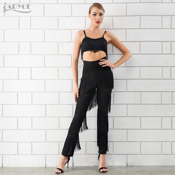 Spaghetti Strap Tassel Crop Tops&Pants Women Set