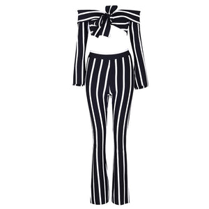 Striped Top & Jumpsuit Women Set
