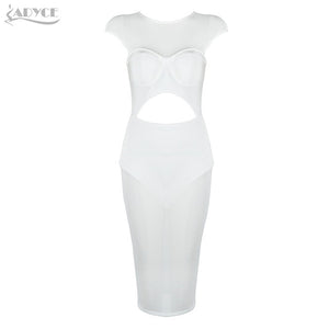 O-neck Sleeveless Lace Hollow Out White Hot Dress