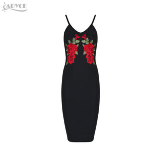 Spring Embroidery Floral Spaghetti Strap Knee Length Dress