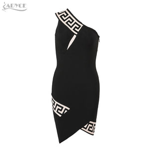 Sexy One Shoulder Geometric Print Black Dress