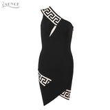 Sexy One Shoulder Geometric Print Black Dress