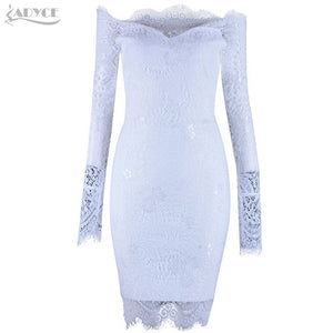 Long Lace Slash Neck Bandage Dress