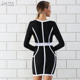 Black&White V Neck Long Sleeve Contrast Color Mini Dress