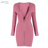 Black&White V Neck Long Sleeve Contrast Color Mini Dress