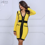 Black&White V Neck Long Sleeve Contrast Color Mini Dress