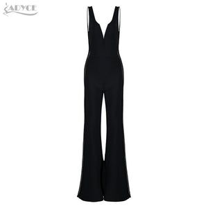 Black Bandage Jumpsuit V Neck Lace Hollow Out Rompers Chic Women Jumpsuit