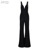 Black Bandage Jumpsuit V Neck Lace Hollow Out Rompers Chic Women Jumpsuit